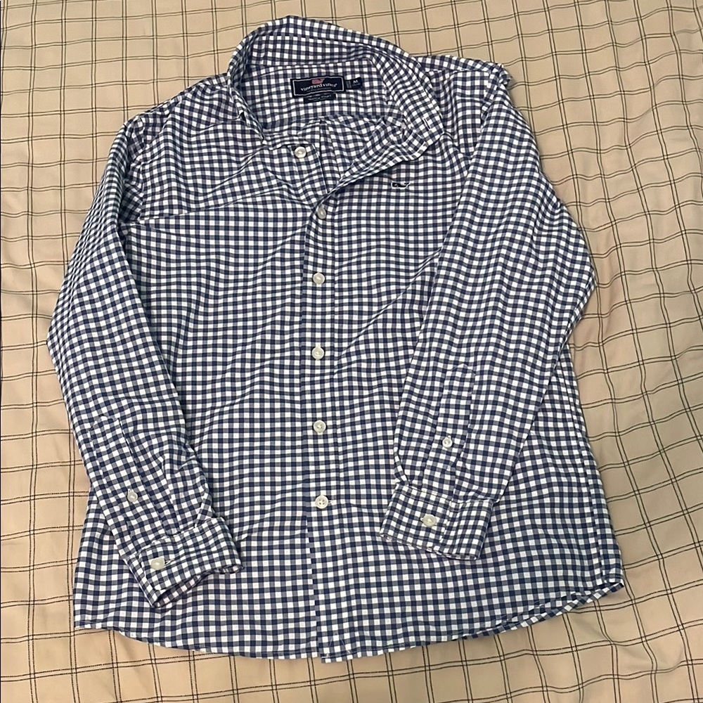 Vineyard Vines Navy and White Checkered Shirt size 12-14yrs old